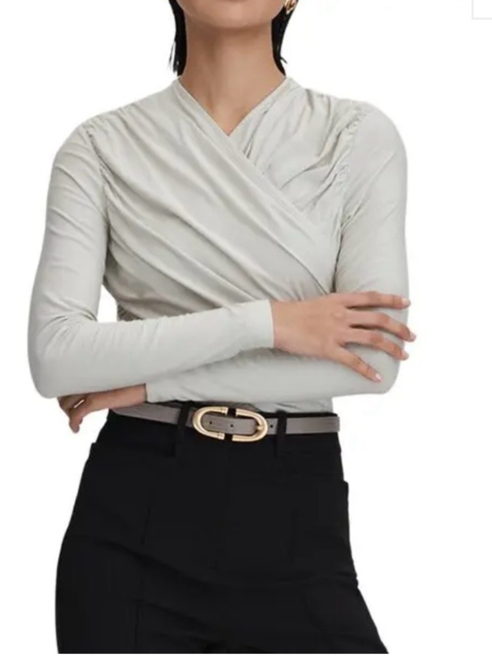 Reiss Women's Wrap-Front Long Sleeve Top in Light Mint size L NWT